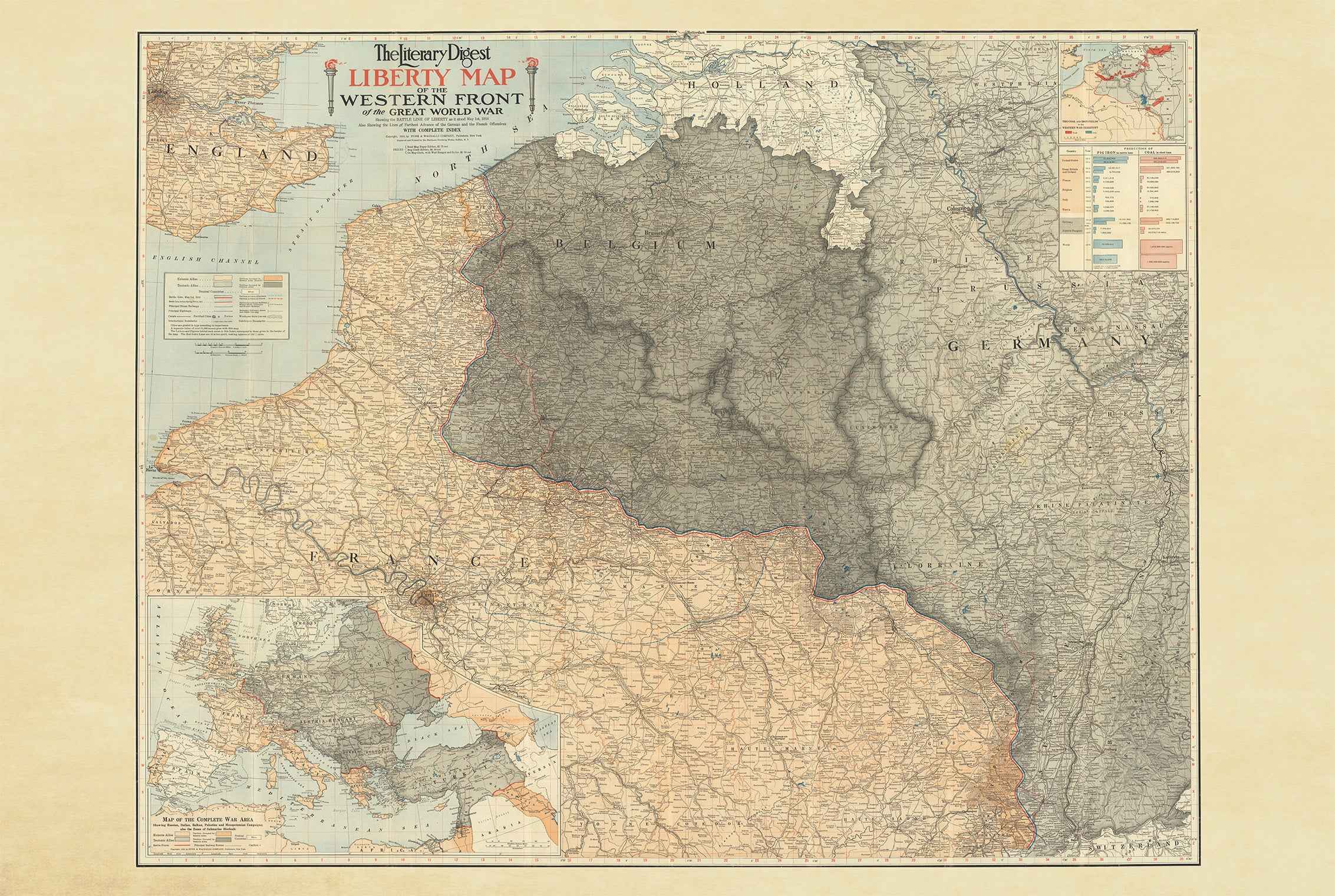 1918 Western Front Map Poster - Map of World War I Battle Lines in Europe - Strategy Maps